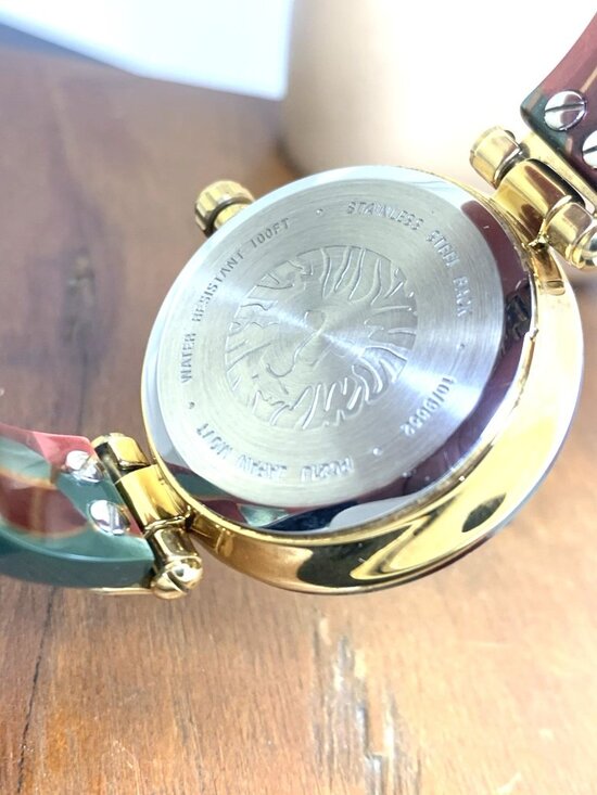 Anne Klein Women\'s Watch 10/9652 Quartz Green Burgundy Gold Stainless Steel 34mm